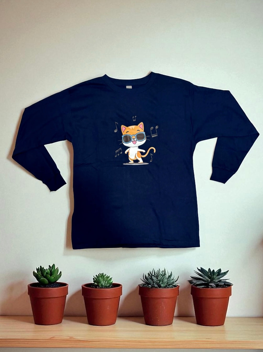 Jam - Cozy Long Sleeve Tee with Dancing Cat