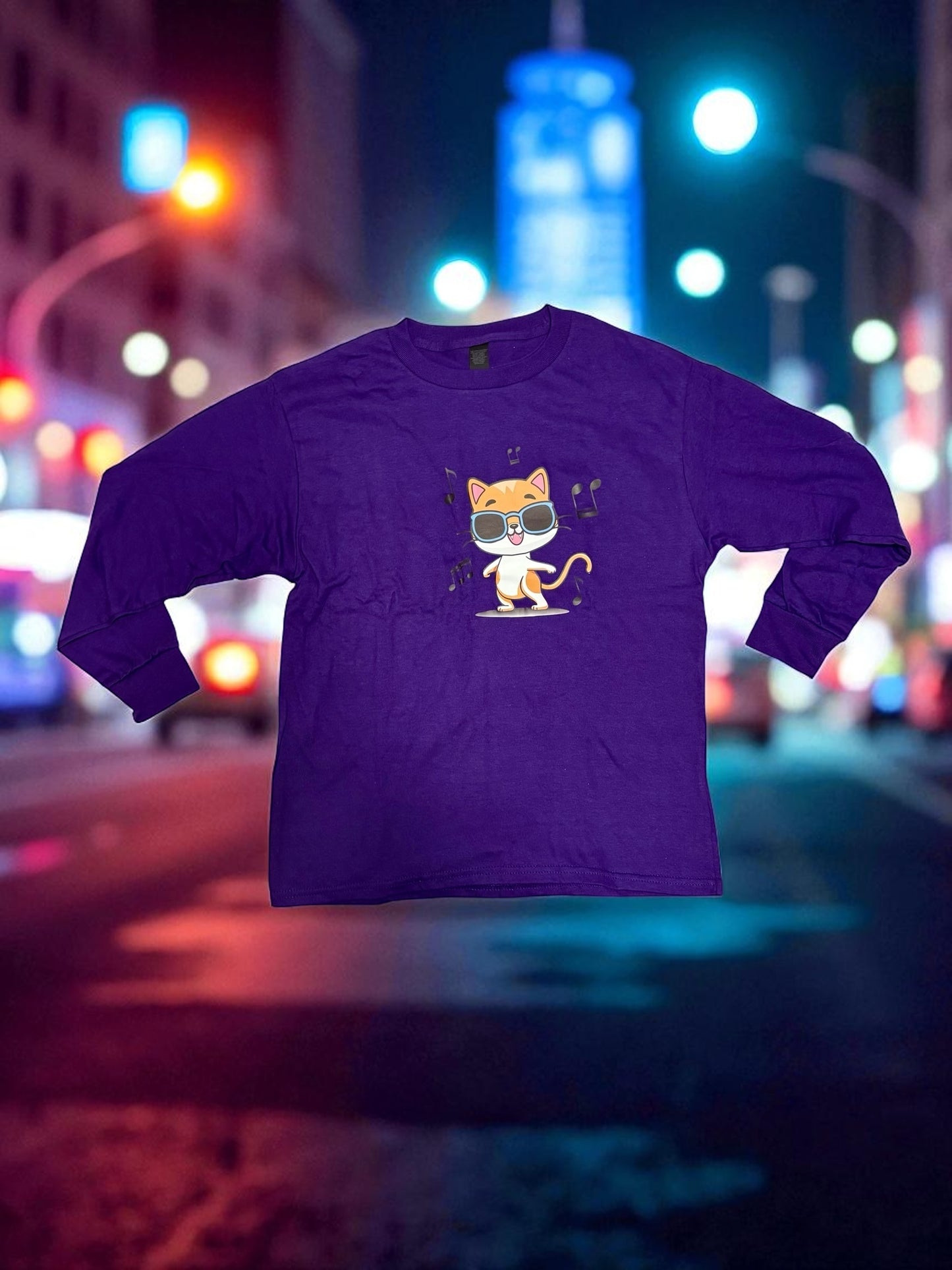 Jam - Cozy Long Sleeve Tee with Dancing Cat